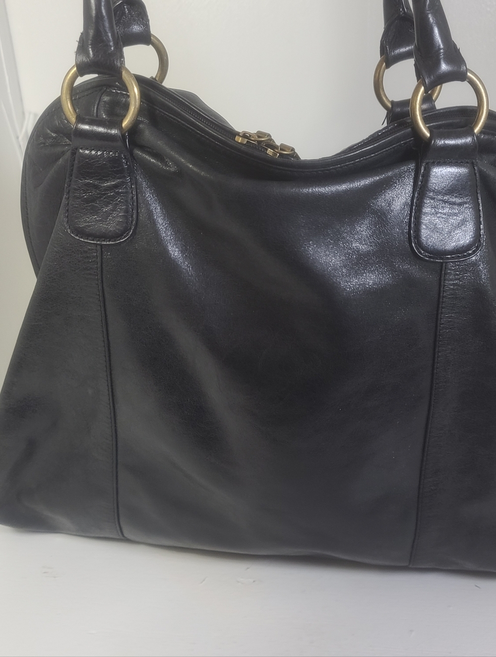 Vintage HOBO Int'l Extra Large Slouchy Leather Tote Bag In Black - Picture 6 of 16